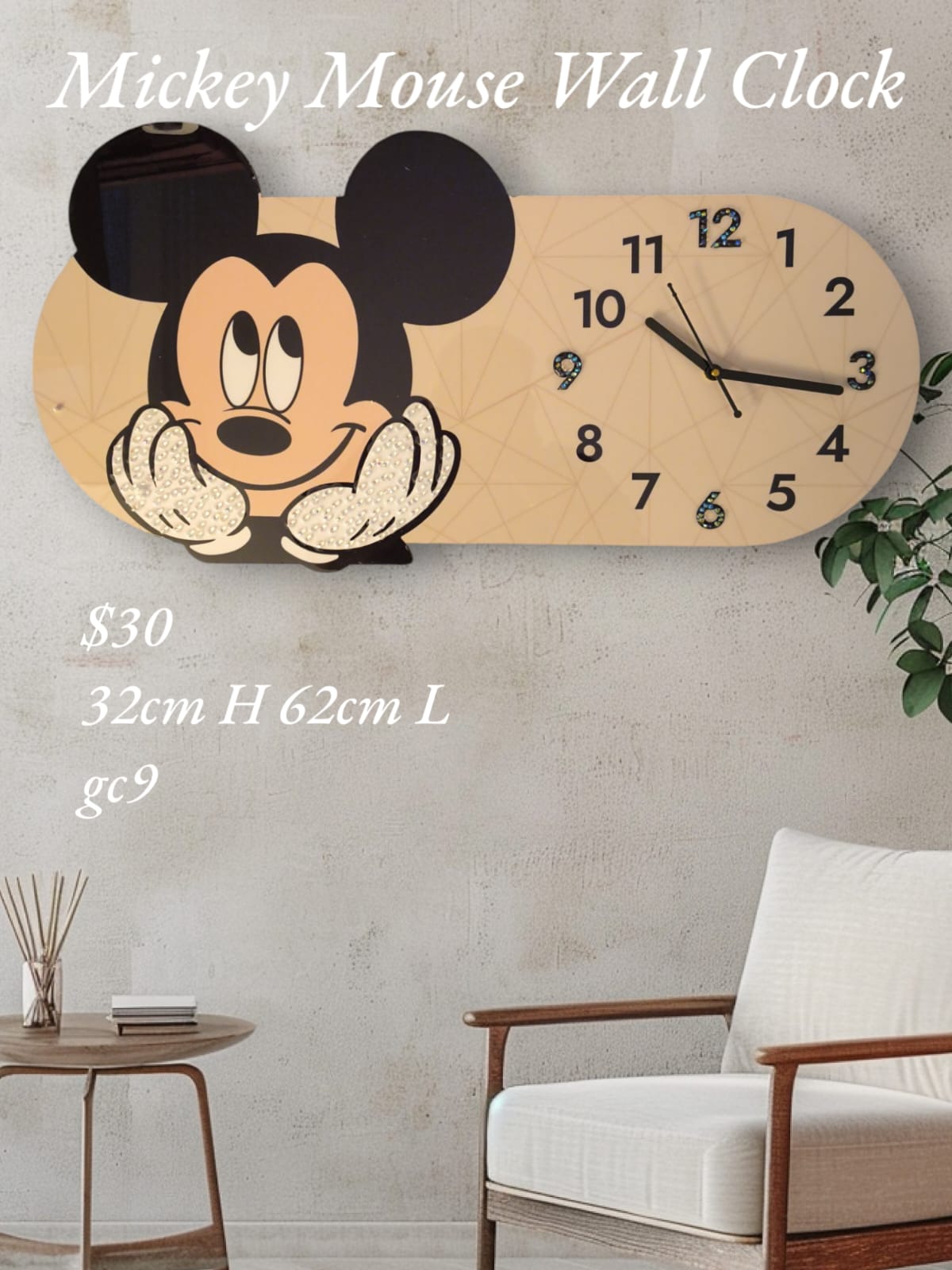 Mickey Mouse Kids Wall Clock – Crystal Art