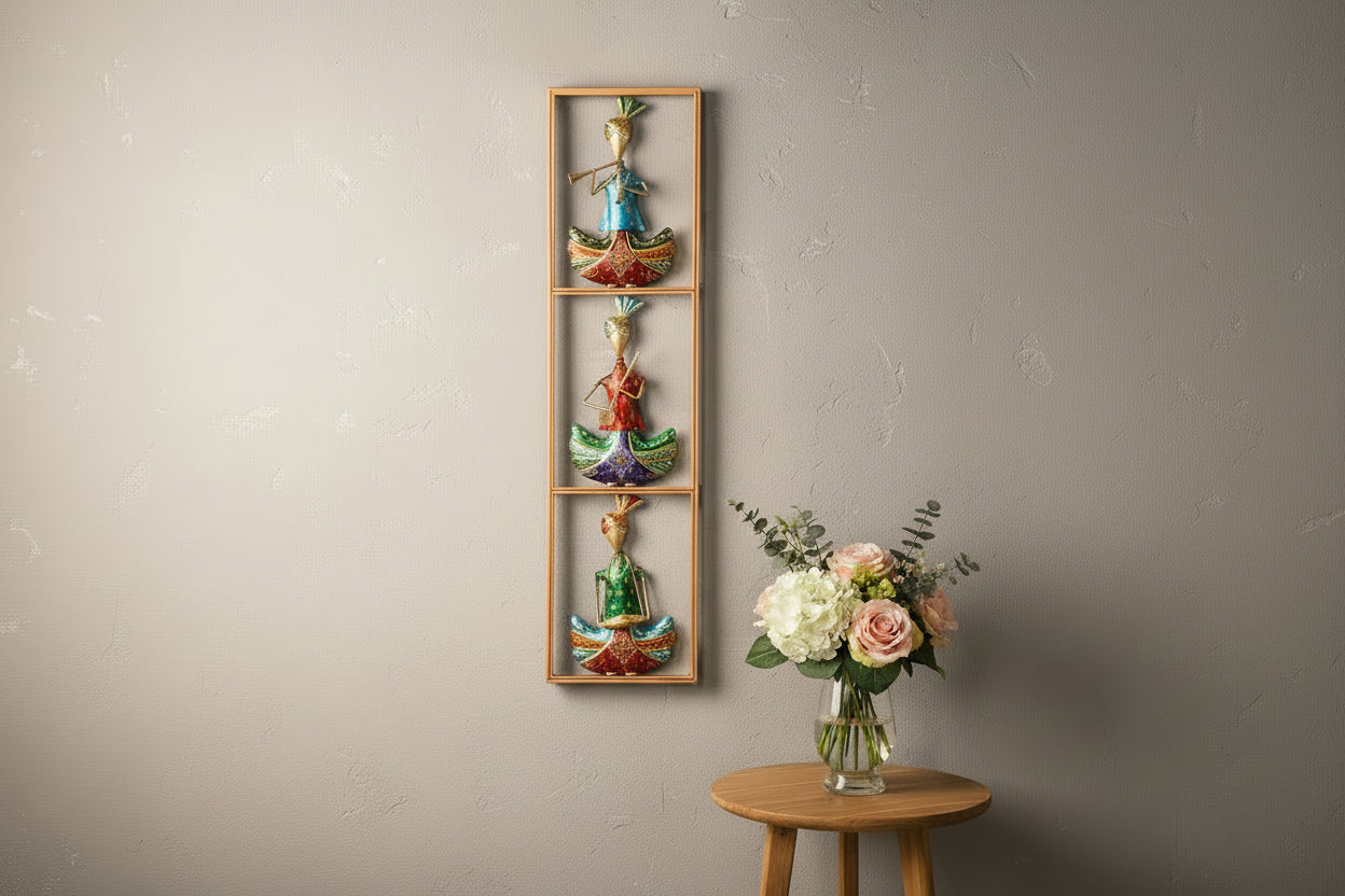 Rajasthani 3 Male Musicians Metal Wall Art - Traditional Indian Music Décor | Handcrafted Wall Hanging