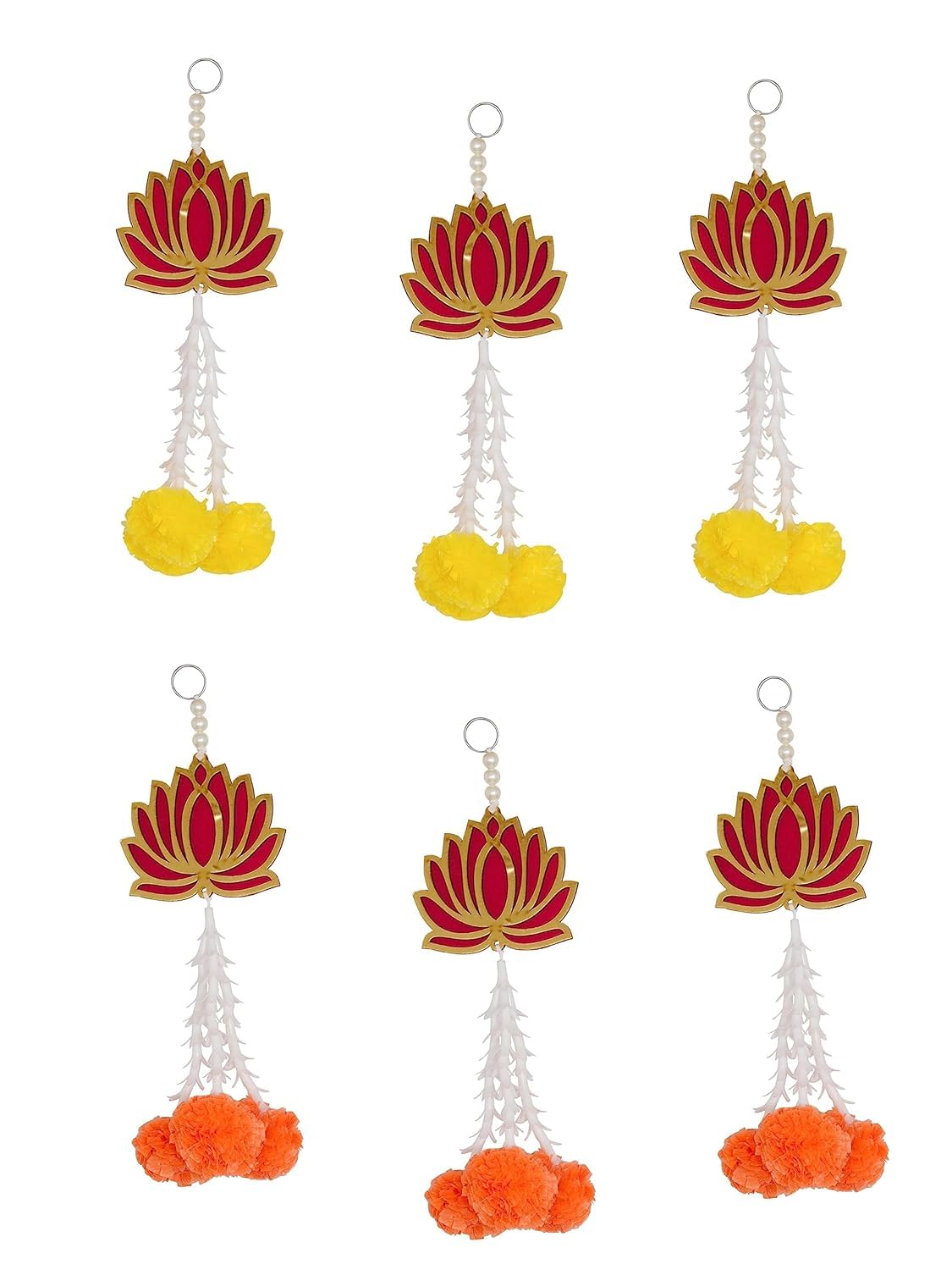 Diwali Decoration Lotus & Marigold Flower Hanging – 10 Pack for Diwali & Pooja Decor