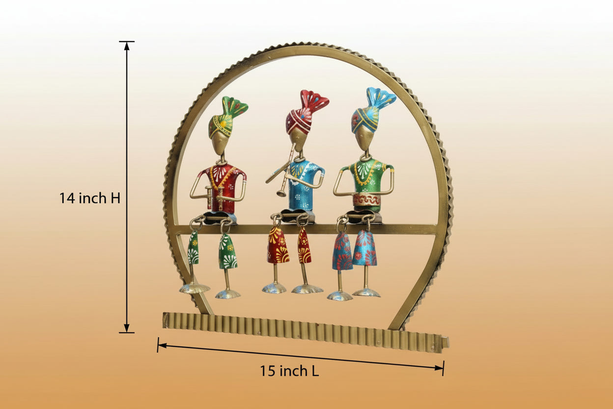 Rajasthani Musician Men Wall Art Metal Round Frame