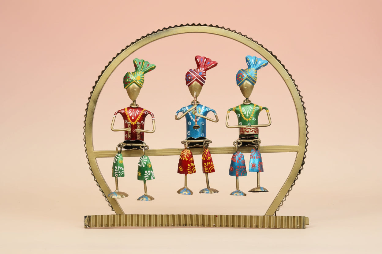 Rajasthani Musician Men Wall Art Metal Round Frame