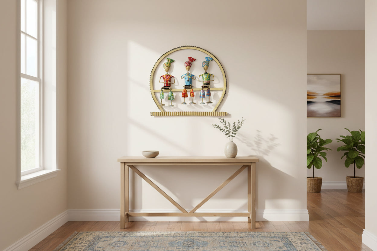 Rajasthani Musician Men Wall Art Metal Round Frame