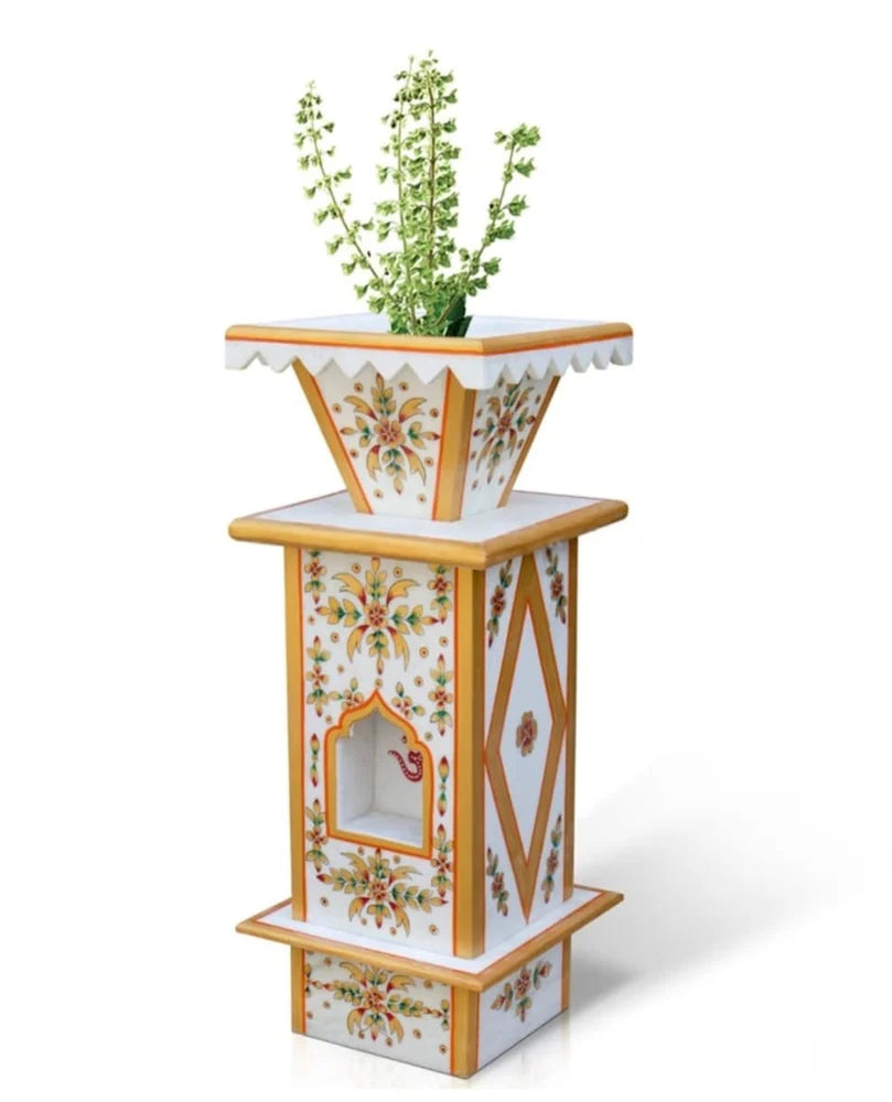 Marble Tulsi Pot – Hand‑Painted Traditional Tulsi Kyara for Home Garden