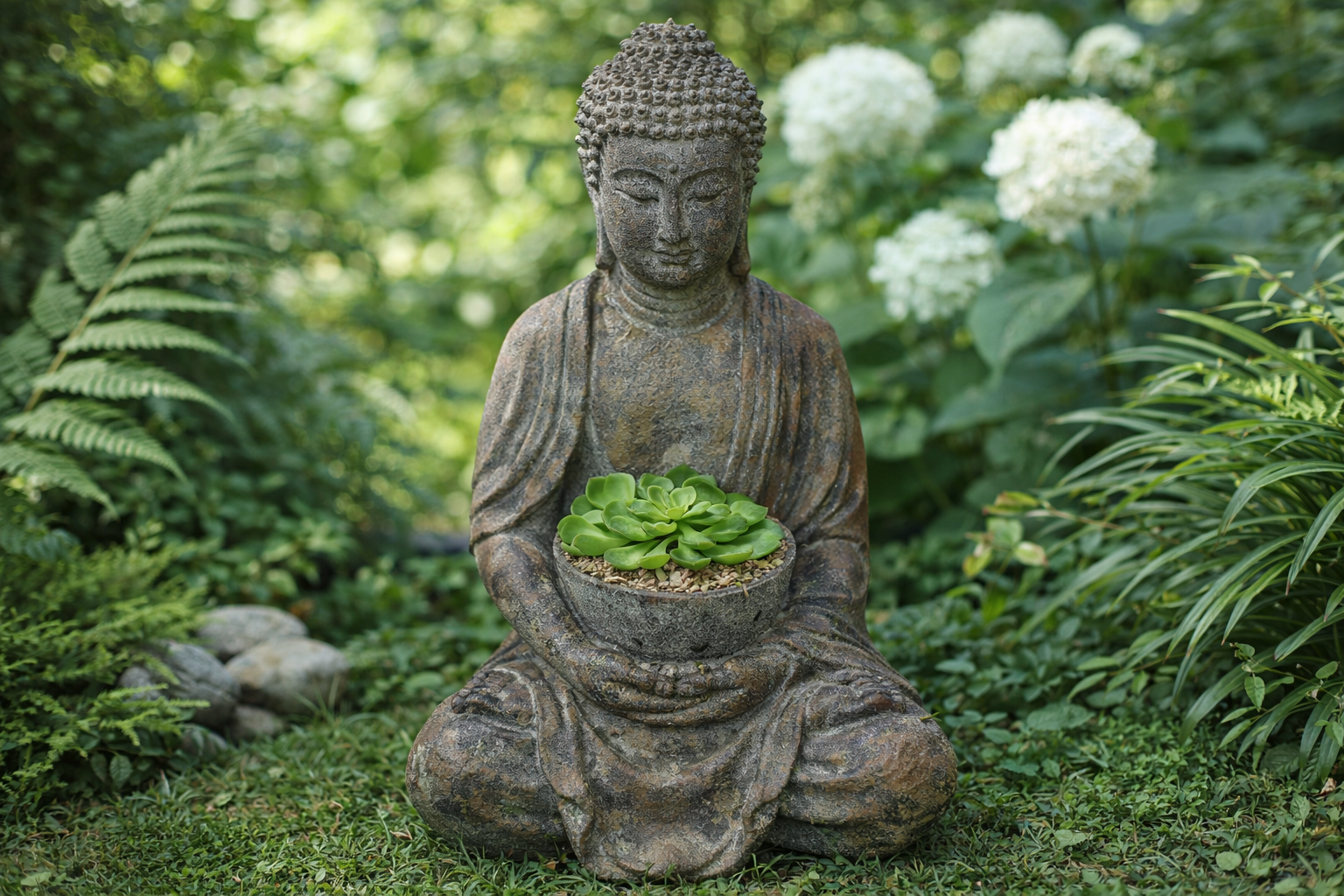 38cm Decor Buddha Holding Succulents