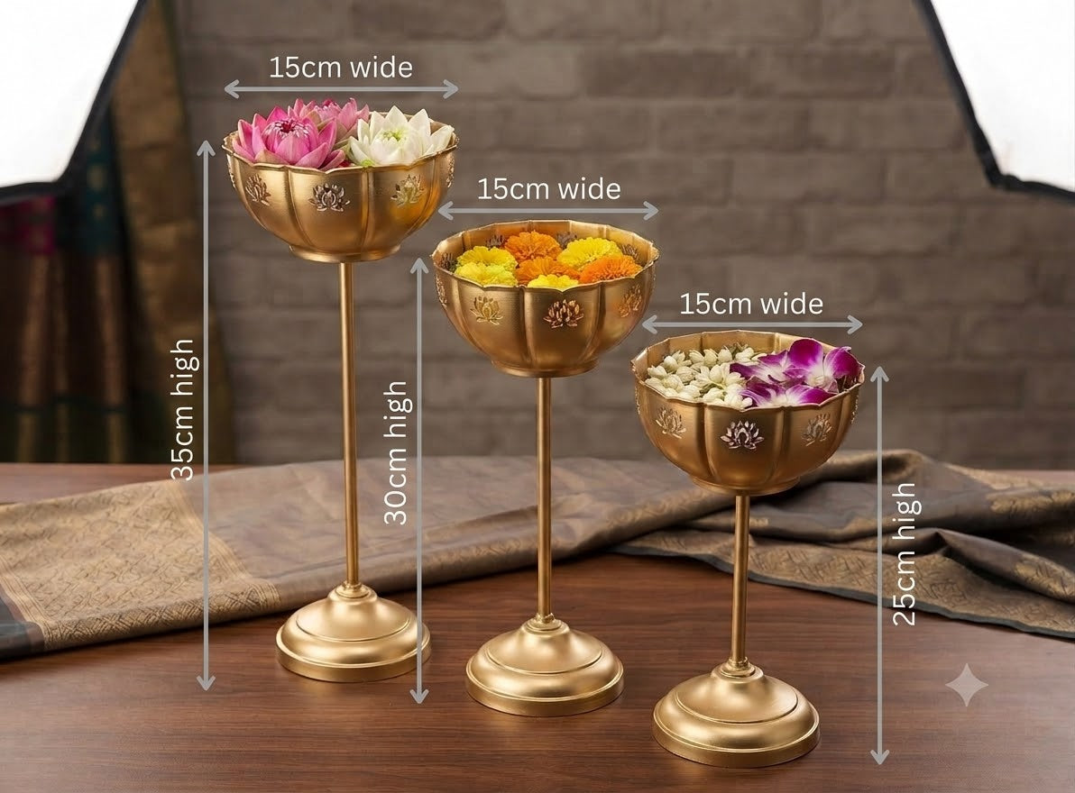 Lotus Cut Standing Urli Bowls Set of 3