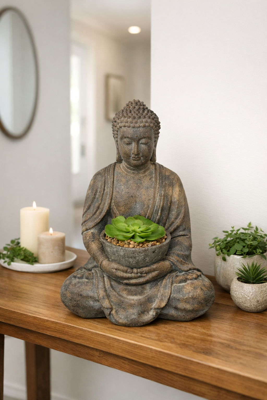 38cm Decor Buddha Holding Succulents