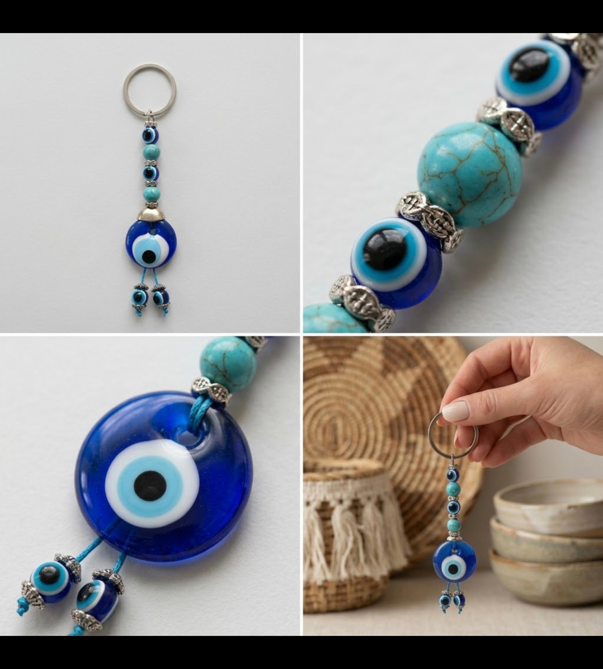 Handmade Glass Evil Eye Keychain – Traditional Blue Nazar Protection Amulet & Lucky Keyring