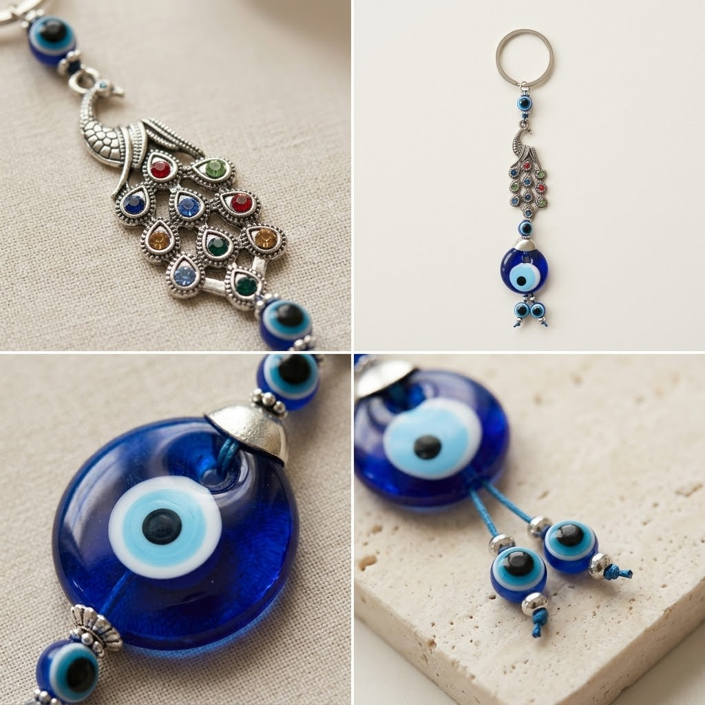 Handmade Glass Evil Eye Keychain – Traditional Blue Nazar Protection Amulet & Lucky Keyring
