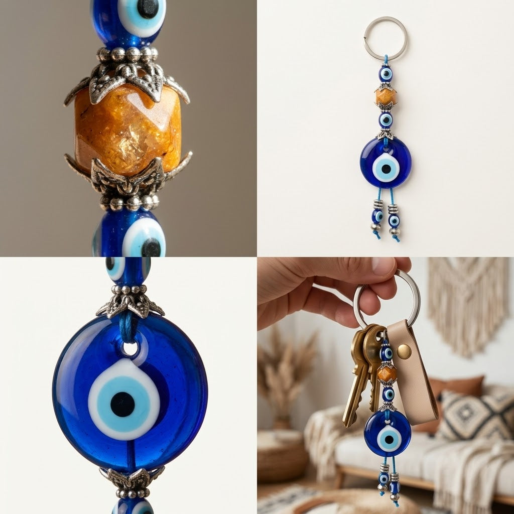 Handmade Glass Evil Eye Keychain – Traditional Blue Nazar Protection Amulet & Lucky Keyring