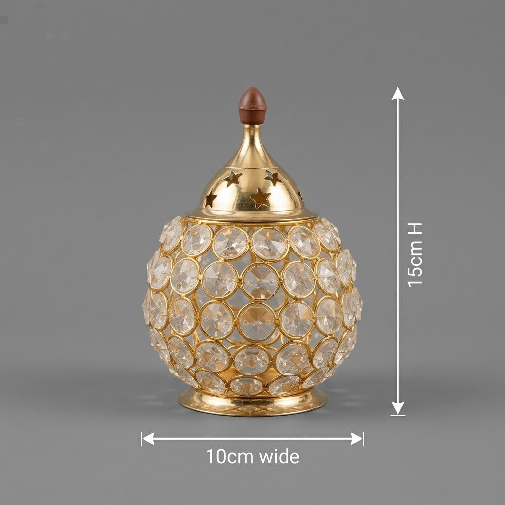 Brass & Crystal Matki-Shaped Akhand Diya for Puja & Home Décor