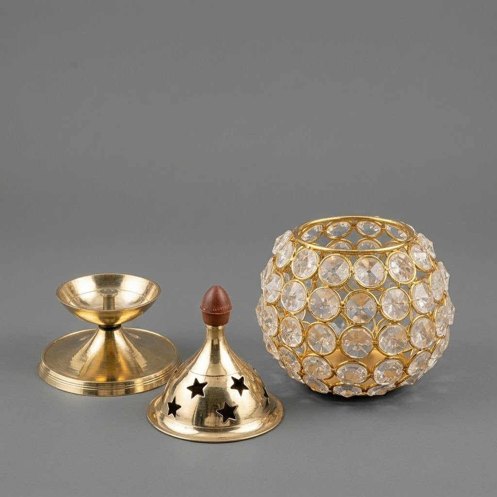 Brass & Crystal Matki-Shaped Akhand Diya for Puja & Home Décor