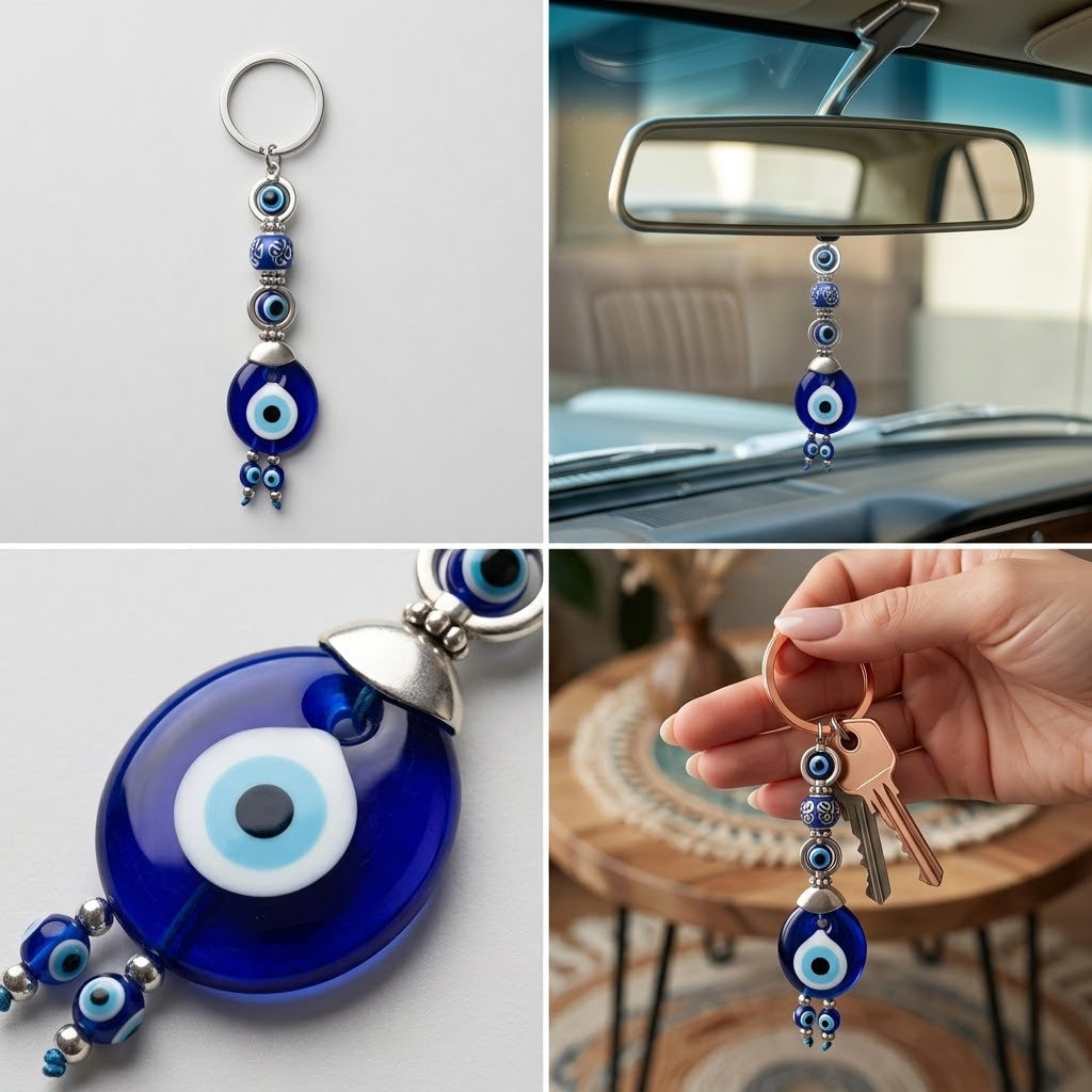 Handmade Glass Evil Eye Keychain – Traditional Blue Nazar Protection Amulet & Lucky Keyring