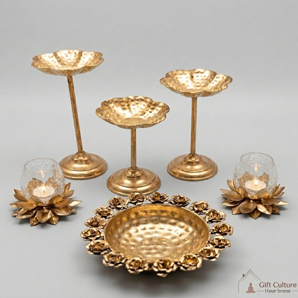 Gold Metal Urli Centrepiece Set – Premium Festive & Pooja Décor Collection